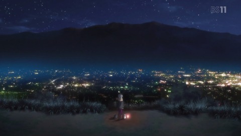 ゆるキャン△10話。陣馬形山から見る夜景。